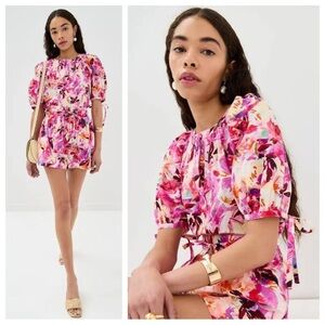 Ulla Johnson Vienne Blouse Top Azalea Floral Cotton Poplin Flowers Puff Sleeve 4